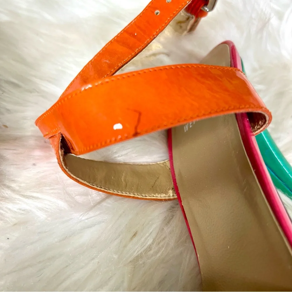 STUART WEITZMAN Patent Leather Multicolor Strappy Platform Sandals, 6.5 - Picture 13 of 15